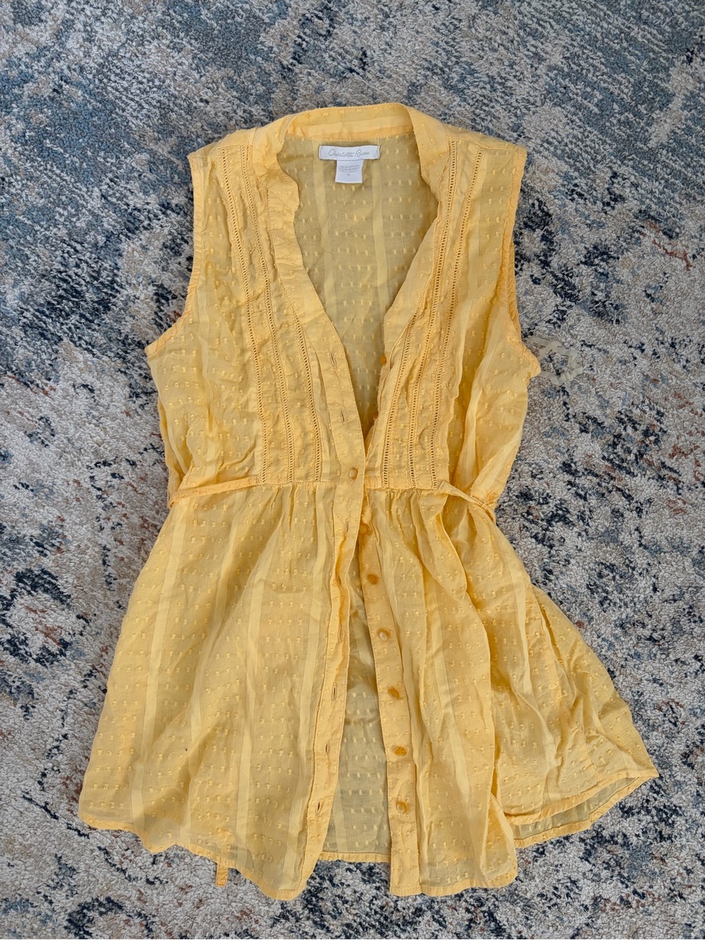 Charlotte Russe Yellow Sleeveless Button-Front Tunic with Waist Tie